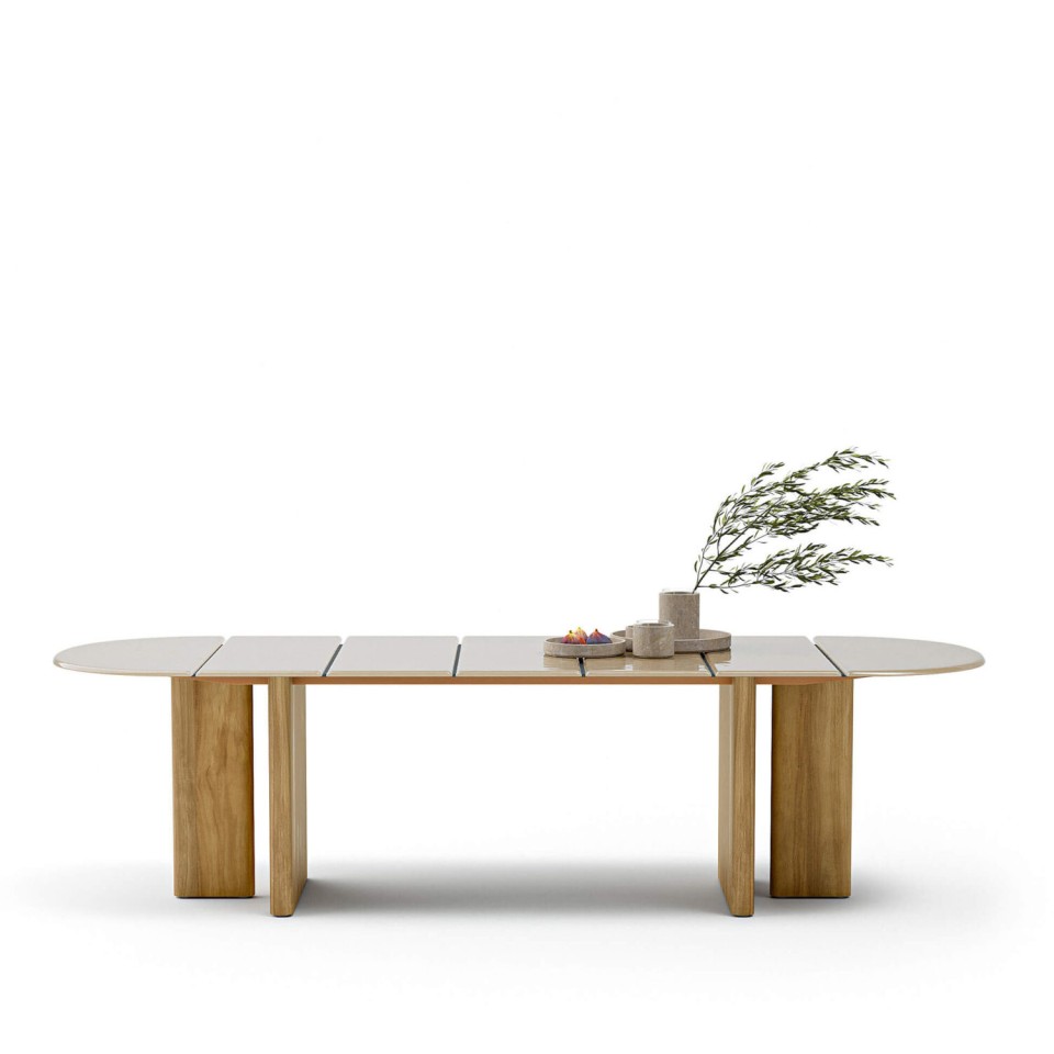 Materia Esstisch aus Teakholz mit emaillierter Glasplatte für Outdoor & Indoor