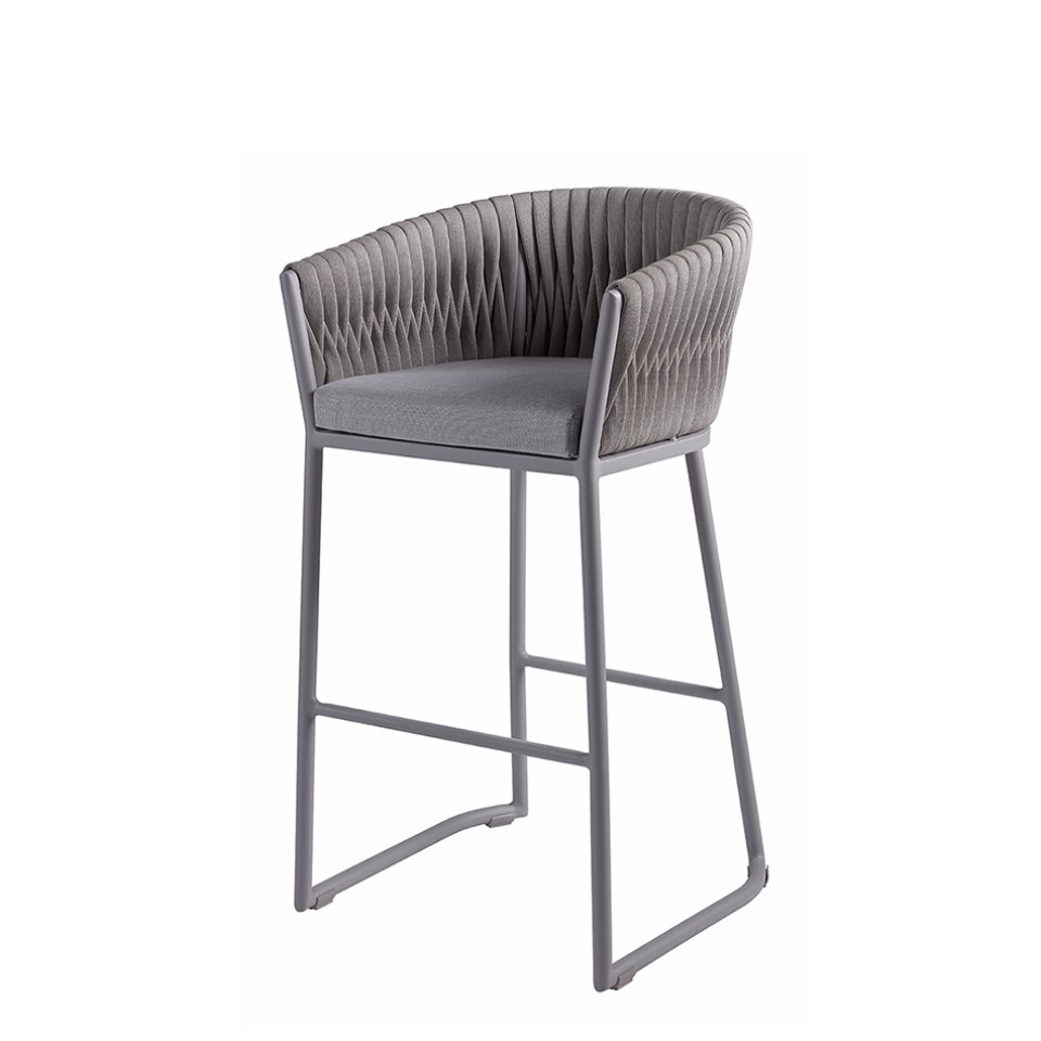 SIFAS Basket Barhocker – wetterfester Outdoor-Barstuhl aus Aluminium mit Polyestergeflecht, inkl. Sitzkissen
