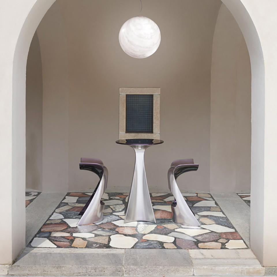 SLIDE DESIGN Barhocker KONCORD & Stehtisch JET Edition 2-farbig lackiert
