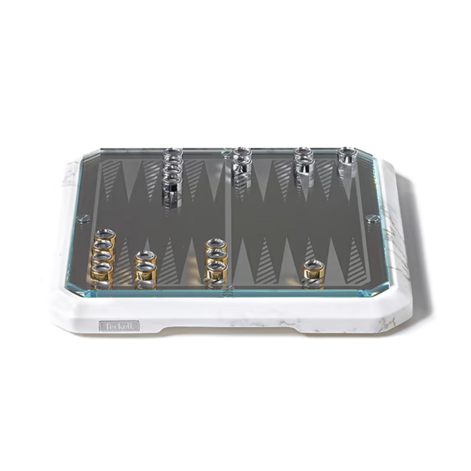 TECKELL Luxus STRATEGO Marmor weiss - Dame / Backgammon