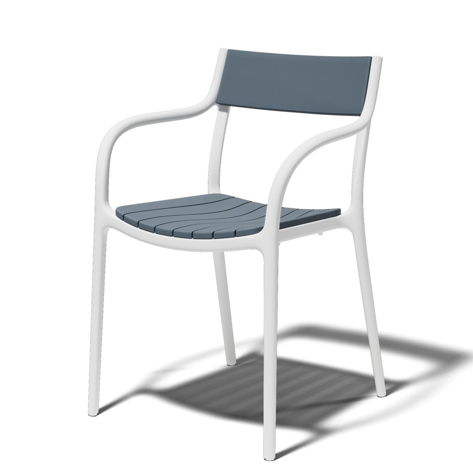 VONDOM Armlehnstuhl MADISON SLATS - White / Ocean - 4er Set