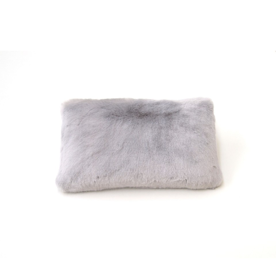 KATRIN LEUZE Poduszka z tkanego futra - królik OPTIK jasnoszary