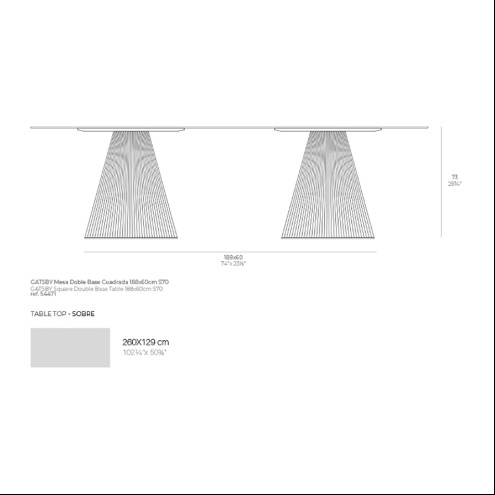 VONDOM stół do jadalni GATSBY kwadratowa podstawa - 260x129x73cm