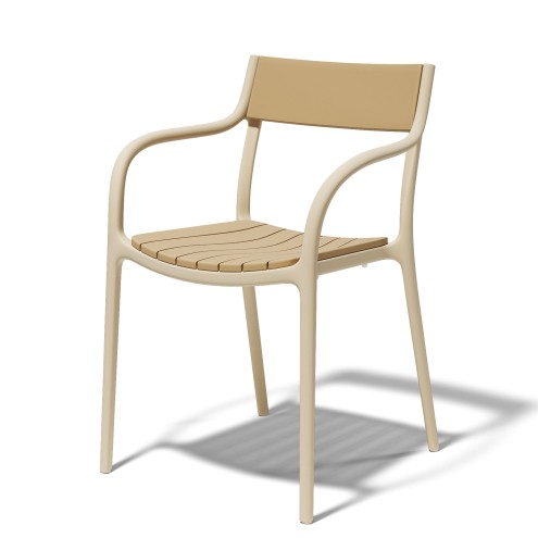VONDOM Armlehnstuhl MADISON SLATS - Cream / Camel - 4er Set